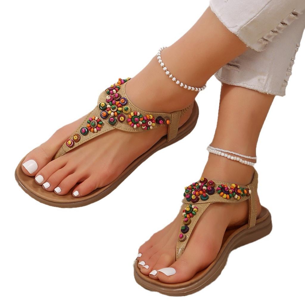 Bohemian Sandals Women's 2025 Summer New Fashion Trend Flat Bottom Lightweight Elastic Sandals