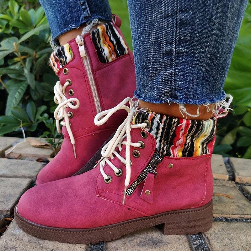 Women Boots Ankle Short Suede Lace Up Woman Shoes Autumn Ladies Zipper Casual Low Heels Sewing Female Fashion Plus Size 2024