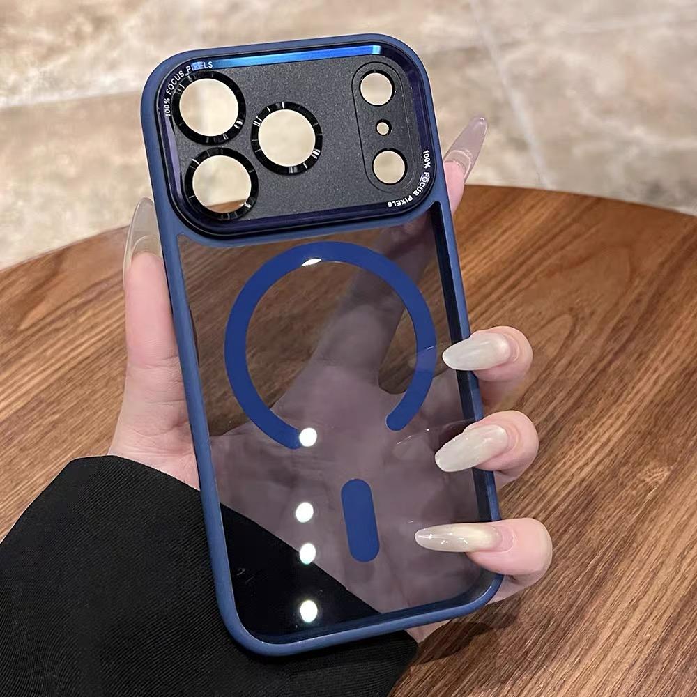 

Роскошная противоударная броня-бампер для защиты камеры для iPhone 17 Air 16 15 14 Plus 13 12 11 Pro Max Прозрачная для Magsafe Чехол iPhone 14 Plus темно-синий