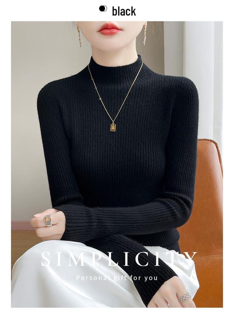 Autumn/Winter Women's Soft Semi-High Neck Sweater Shirt - Versatile, Slimming & Super Warm Knitwear