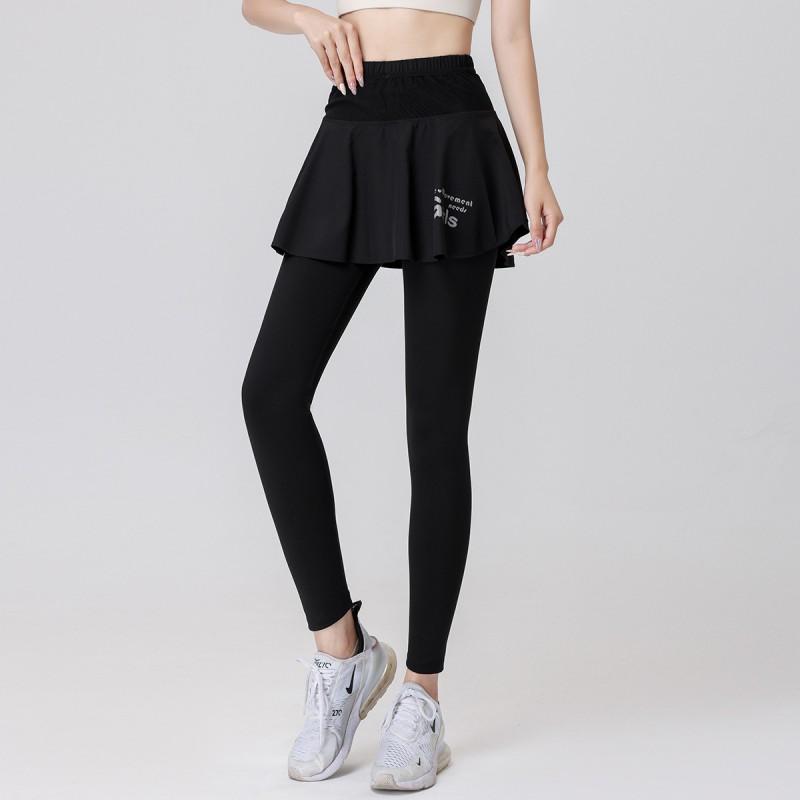 Womens High-Waisted Yoga Leggings With Skirt Overlay Quick-Dry Tennis Skort Pilates Running Gym Workout