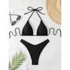 Sexy Solid Halter Lace Up Low Waist Bikini Set Women's 2 Pieces Swimsuit Triangle Thong Swimwear Bathing Suit Brazilian Biquini