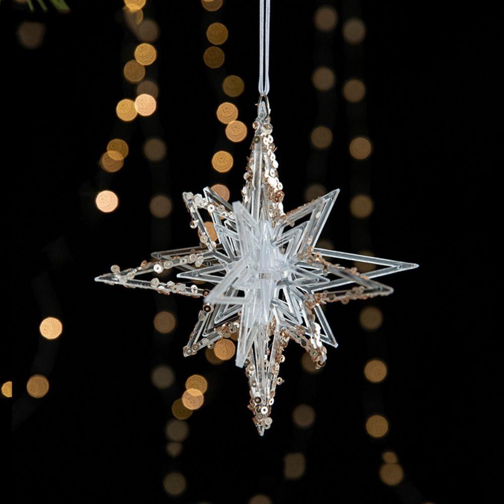 2pcs With Sequins Snowflake Hanging Ornaments Clear Christmas Tree Hanging Ornaments  Shopping Mall