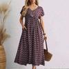 Letnia sukienka vintage z krótkim rękawem i dużym rozmiarem, damska, dekolt w serek, elegancka, swobodna, długa sukienka, damska, linia A, nadruk, luźne, oversize'owe sukienki damskie 24517