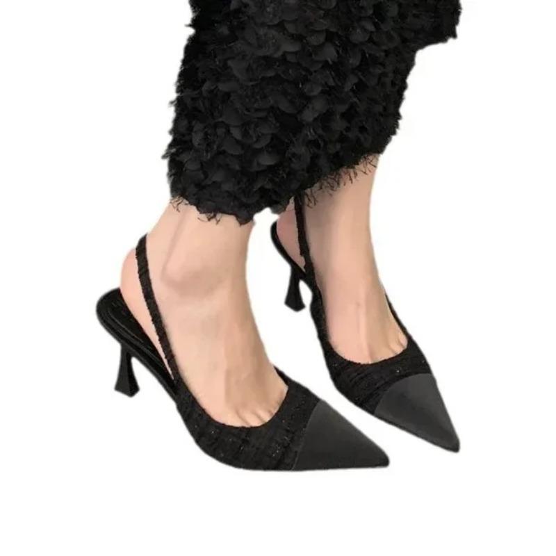 New 2024 Summer Women Pumps Pointed Toe Sandals Slip On High Heels Sandals Black Sexy Slingbacks Stiletto Ladies Wedding Shoes