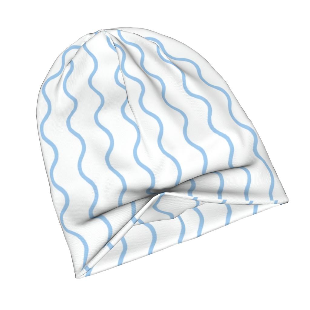 2D Flat Printing White And Baby Blue Waves Pattern Knit Hat with Subtle Fashion Details Ideal for Adults Looking to Add Texture and Character to Cold-