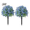 Realistic Fake Flower Stake Artificial Violet Topiary Trees with Spike UV Resistant Faux Shrubs No Watering Shrub Bushes Spring Summer Plants