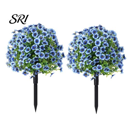 Realistic Fake Flower Stake Artificial Violet Topiary Trees with Spike UV Resistant Faux Shrubs No Watering Shrub Bushes Spring Summer Plants