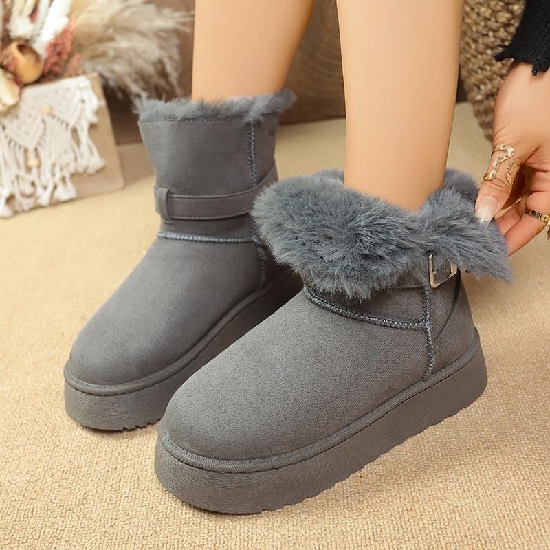 

Fashion Women Snow Boots Warm Plush Cotton 2025 Winter Thickened Fluff Platform Shoes for Women Comfortable Non-slip Flat Ankle Boots 36 серый