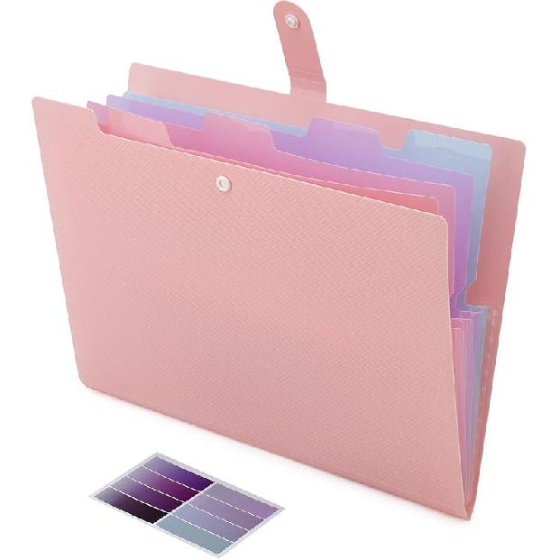 NAFY Colorful Expanding File Folder, 5 Pockets Folder with Colored Labels Portable Weave Pattern Accordion File Folder A4 Letter Size Project
