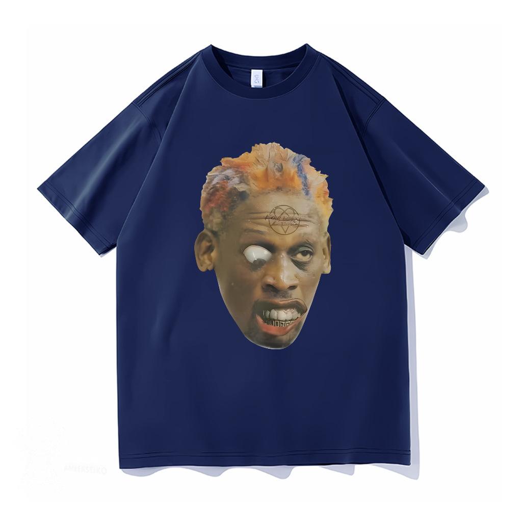 American street style Black head print short-sleeve T-shirt for men and women, loose street hip-hop rapper top