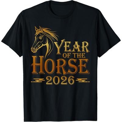 Jahr des Pferdes Tierkreiszeichen Frohes Chinesisches Mondneujahr 2026 T-Shirt Damen Baumwoll-T-Shirts Mode Damen Y2k Oberteile Ästhetische Kleidung