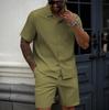 2026 Men's Plus Size Casual Solid Color Summer Shorts & Short Sleeve T-shirt Set