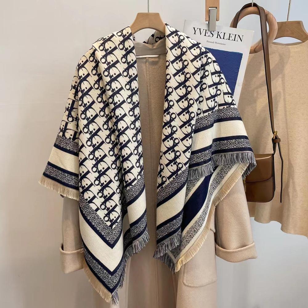 Luxury Imitation Cashmere Shawl: 140cm Square, Warm & Thick with Short Tassels