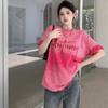 Women's Tie Dyed T-shirt Summer Fashion Short Sleeved Round Neck oversized y2k Tops pure cotton letters Clothing Women T-shirts