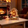 Holiday Party Table Settings Christmas Wooden Window Scene Figurine, Double-Sided Print Sign with Santa Workshop Indoor Displays Snow Town Train,