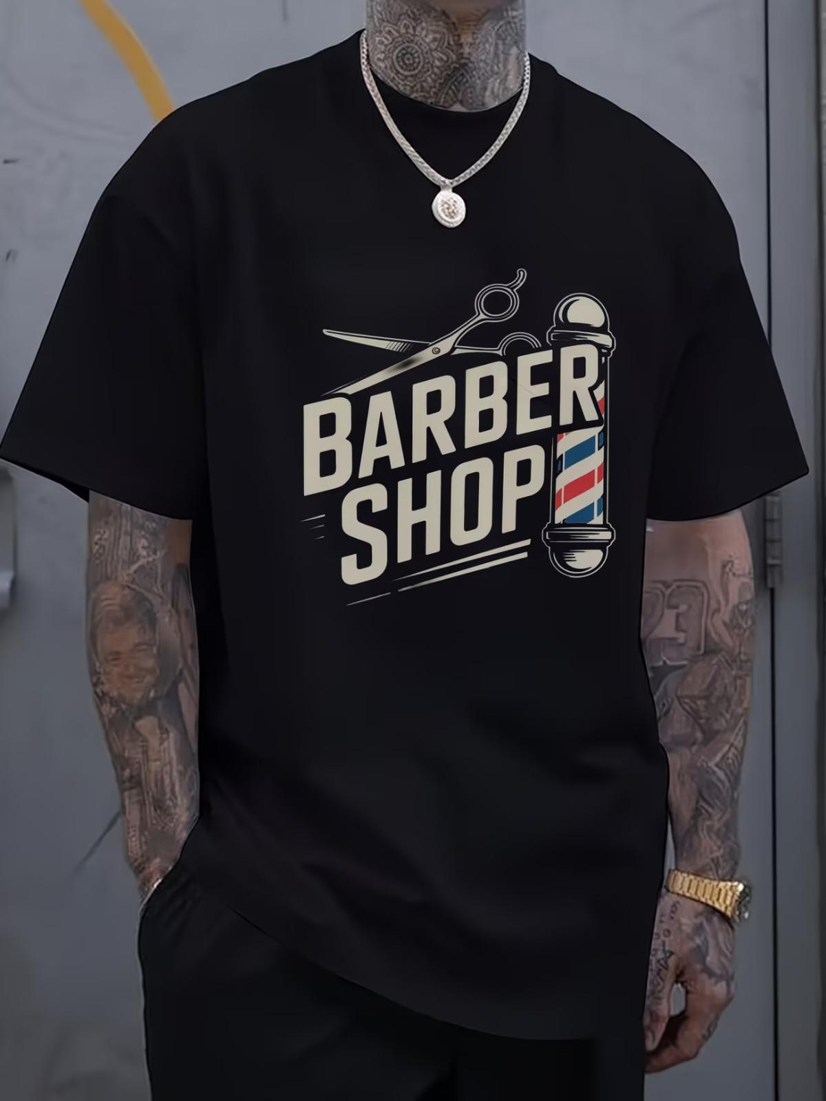 Men S Barber Shop Graphic T-Shirt - Black Shirt Featuring Scissors And Barber S разноцветный