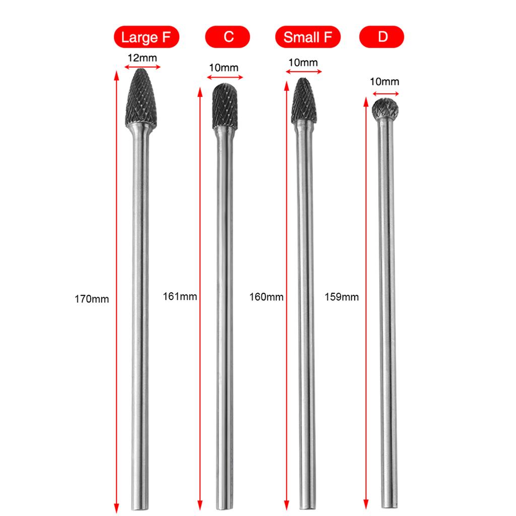 4pcs Cemented Carbide Rotary Files Double Cut Burr Set 6mm Shank Metalworking Tool