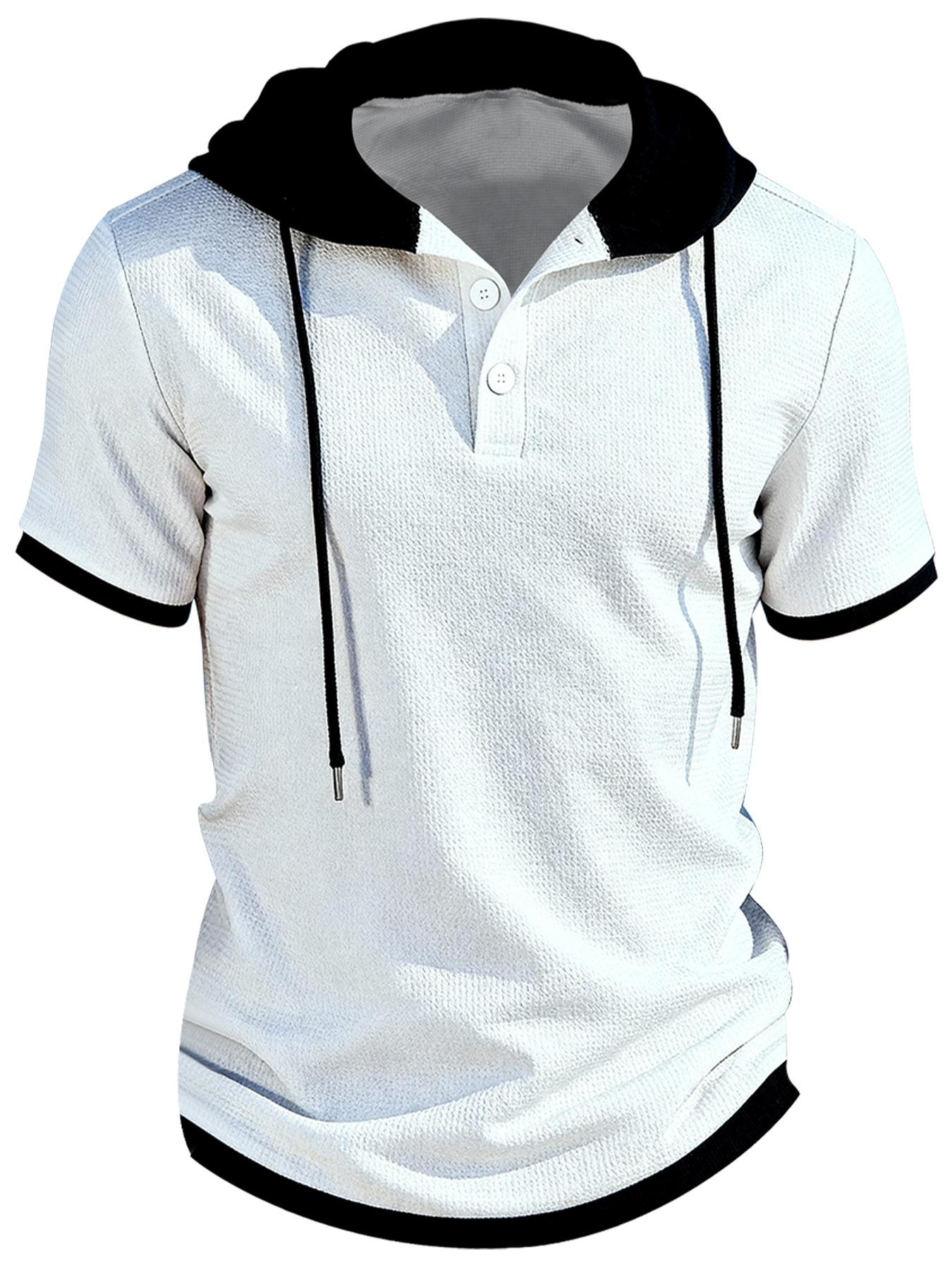 Men S Summer Short Sleeve Hooded Casual Pullover Sweatshirt S белый