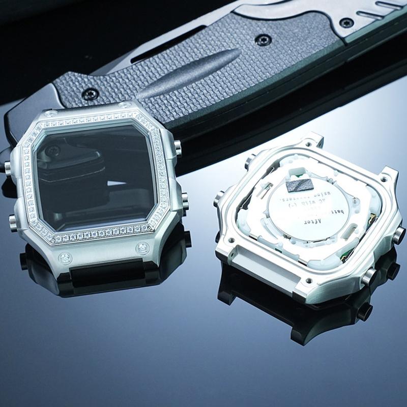 DIY diamond studded case for Casio 3299 small square AE-1200 1300 modified stainless steel case with diamond studded shell