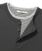KIIMUIR [Crop] Striped Layered Henley Neck Short Sleeve T-Shirt_Charcoal