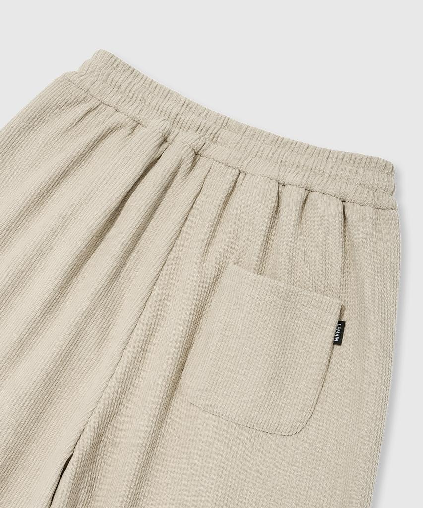 LEMAIN SECOND Single-Pleat Wide Corduroy Elastic Pants [Beige]