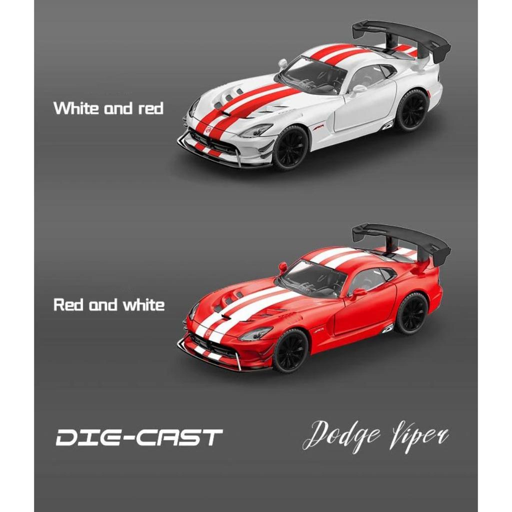 NOVÝ 1/24 Dodge Viper SRT Supercar Model auta ze slitiny Zvuk a světlo Stahovací Dětská hračka Sběratelský předmět Dárek k narozeninám