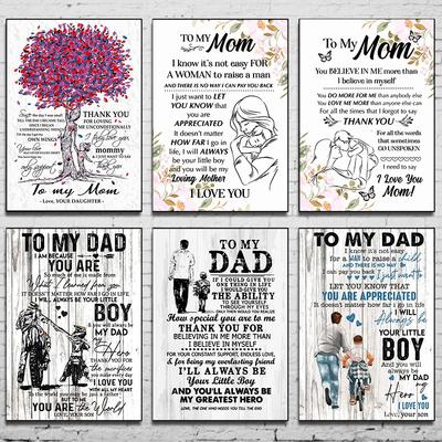 To Dad and Mom Canvas Poster Family Love Wall Pictures for Living Room Bedroom Modern Home Decor Father's Day Mother's Day Gift
