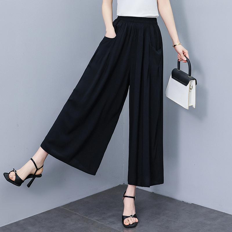 Summer Wide Leg Pants for Women Vintage Clothes Plus Size Loose Elastic Waist Casual Pants