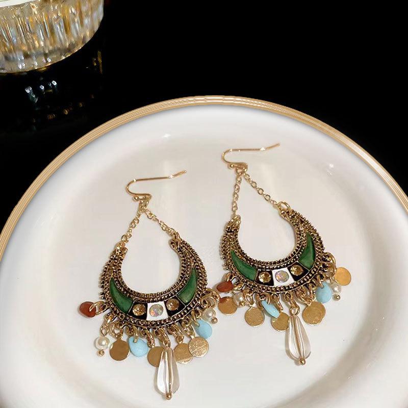 

Серьги-капли в виде луны с богемными кисточками - Ретро этнический стиль, украшения для женщин