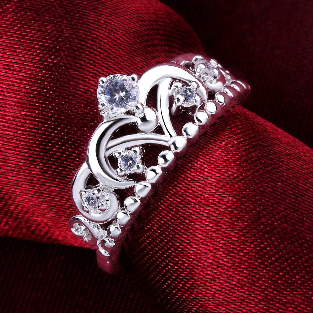 925 Sterling Silver Crown AAA Zircon Ring Women Fashion Wedding Jewelry