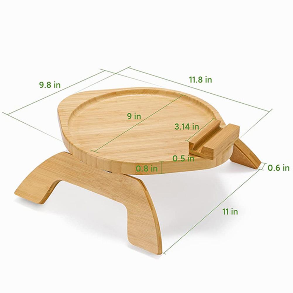 Wooden Sofa Arm Tray,Portable Armrest Table with Rotating Phone Stand for Breakfast,Multi-Purpose Sofa Fruit Snack Clip-On Tray