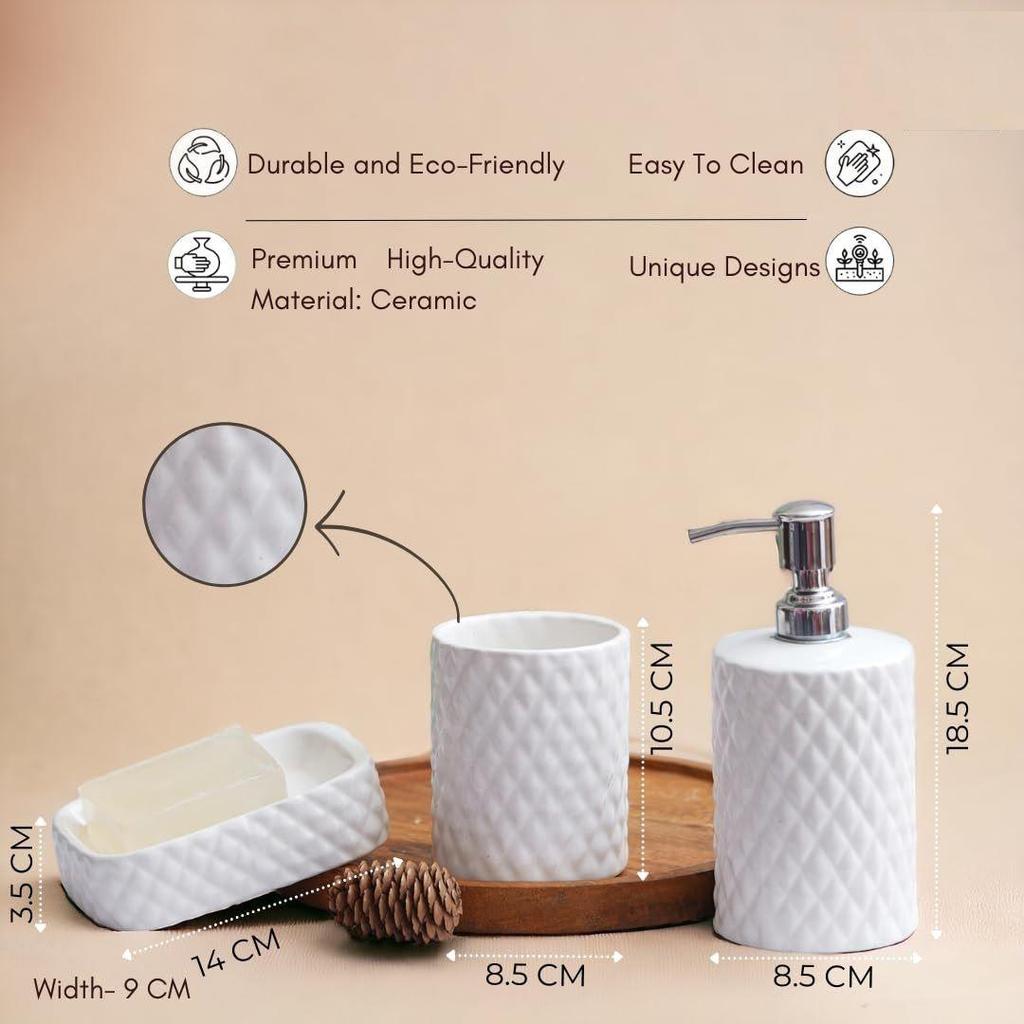 Premium Ceramic Bathroom Accessories Set of 3 | Modern Luxury Bath Set with 300ml Soap Dispenser, Toothbrush Holder & Soap Dish | Bathroom Decor Items