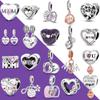 925 Sterling Silver Dangle Charm Beads Family Heart Fit Original  Bracelet DIY For Pendant Necklace Making Mother's Day
