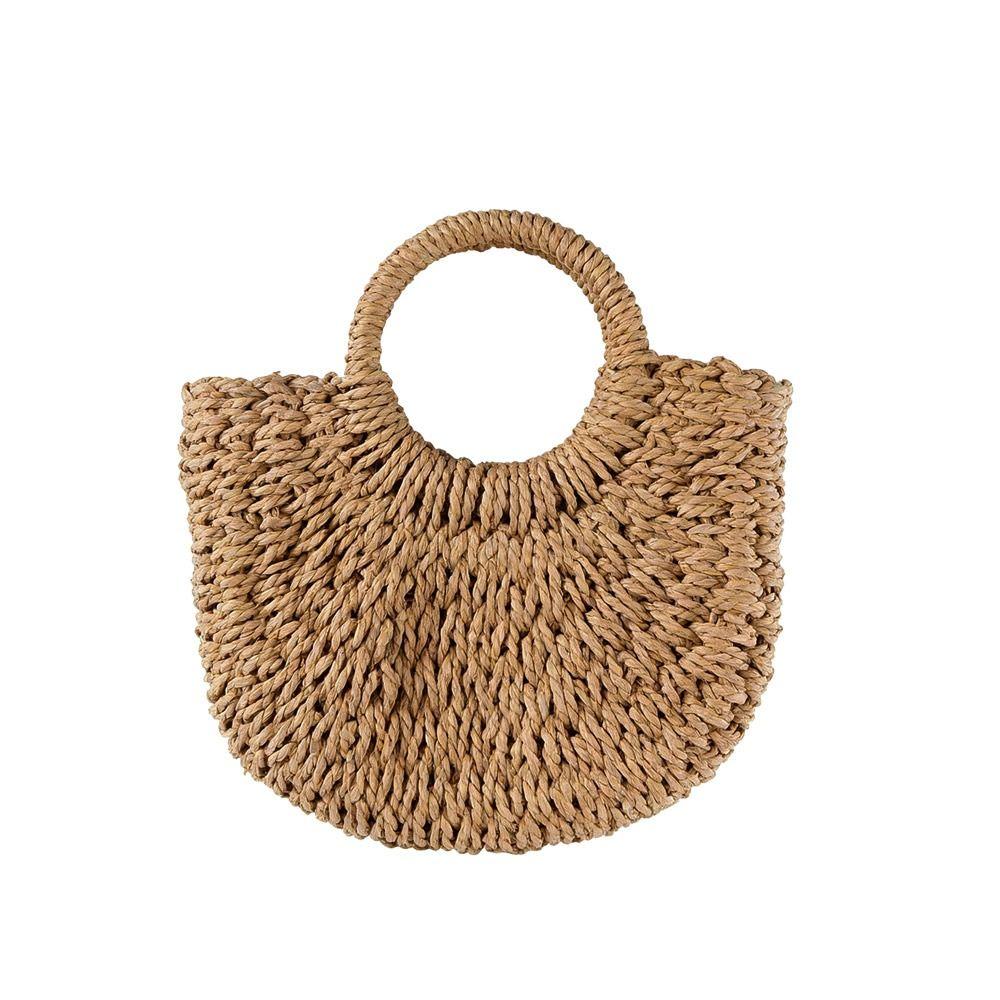 Hand Woven Straw Woven Handbag Large Tote Crossbody Shoulder Hand Woven Bag Hollow Out Boho Half-Moon Beach Bag Summer Season