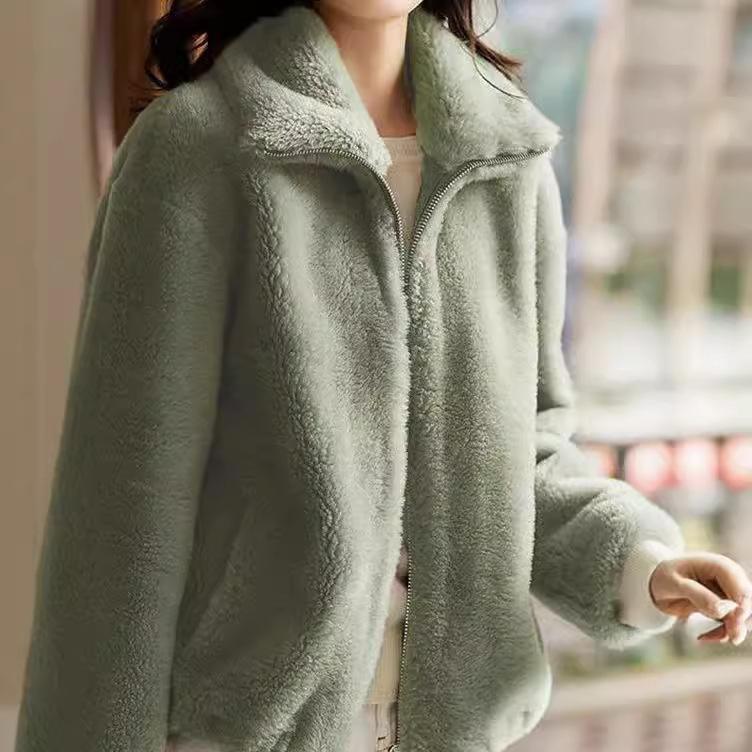 Women's short jacket autumn and winter new fleece thickened casual fleece cardigan double-sided fleece sweater