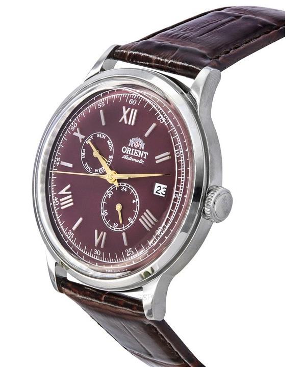Orient Ceas de bărbați Bambino GMT Versiunea 8, curea din piele, cadran roșu, automat RA-AK0705R10B RA-AK0705R30B