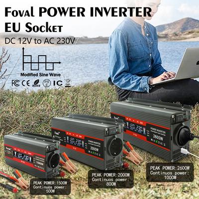 DC 12V Na AC 220V-230V 1500W/2000W/2600W LCD displej Solárny transformátor napätia Konverzia EÚ zásuvka Modifikované sínusové napájanie 220V menič napájania