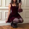 European and American women's clothing French elegant fashion dating clothing velvet suspender dress