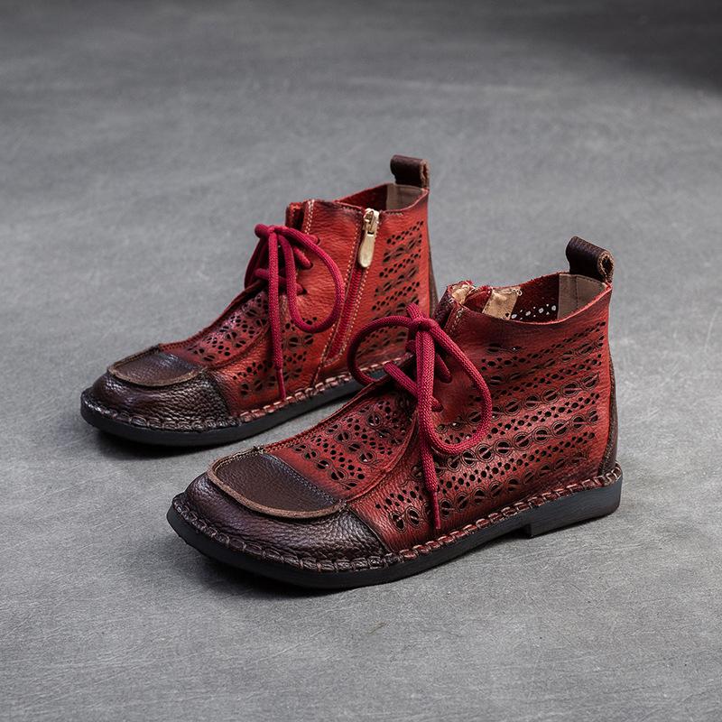 Fashion GKTINOO Women's Boots Sneakers Hollow Out Fashion Genuine Leather Shoes For Women 2025 New Spring Breathable Flat Ankle Boots