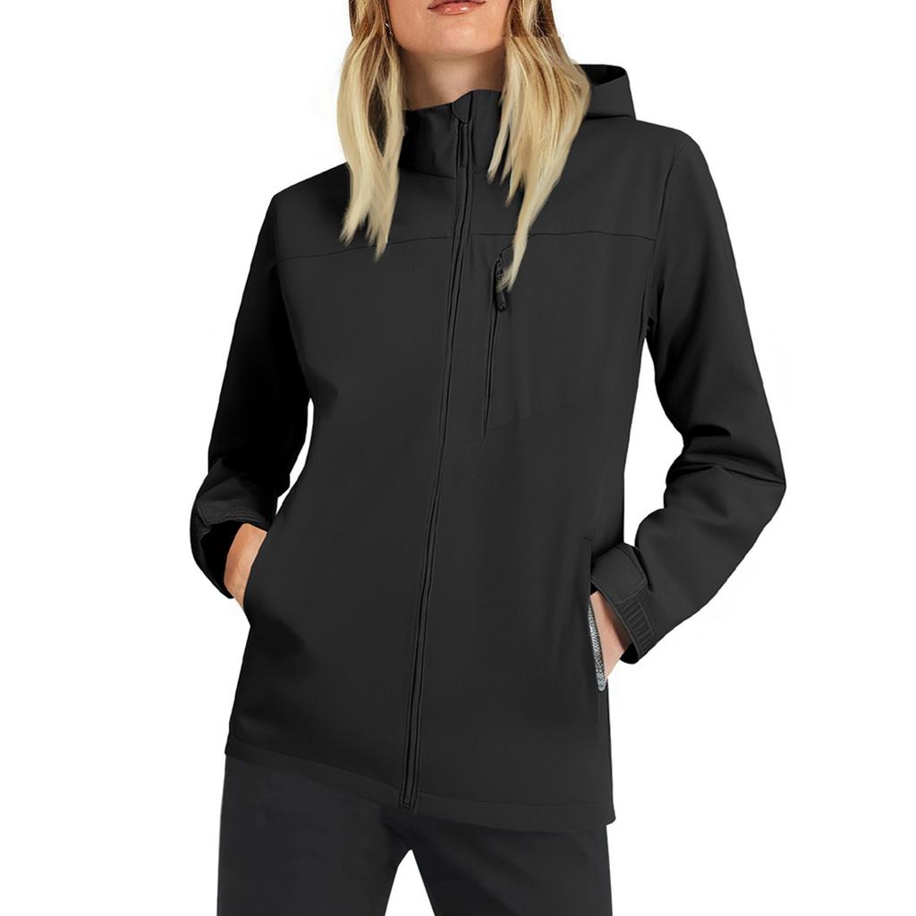 Women Solid Stripe Rain Jacket Outdoor Plus Waterproof Hooded Raincoat Windproof