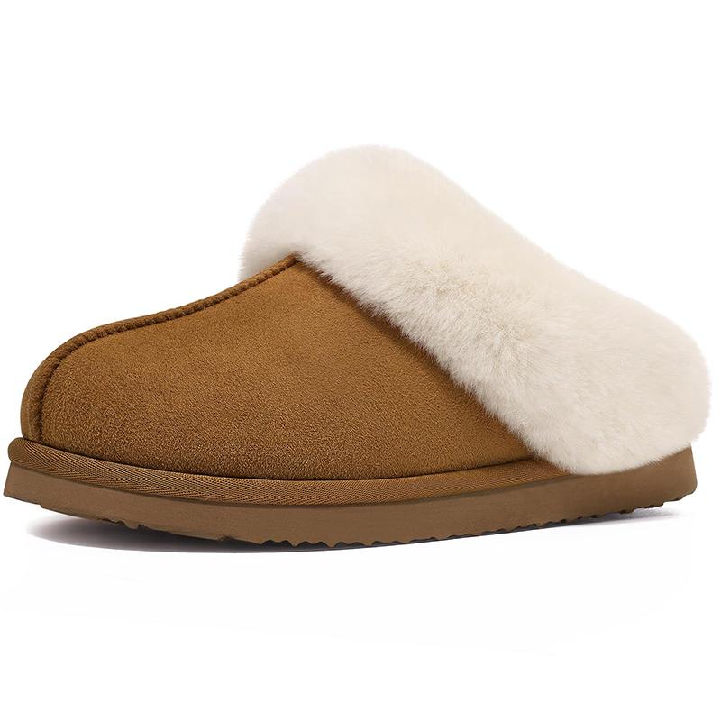 Fashion Kidmi Woman Slippers Indoor Outdoor Fuzzy House Slippers for Women Fluffy Memory Foam Suede Slippers Faux Fur Collar Woman Shoes