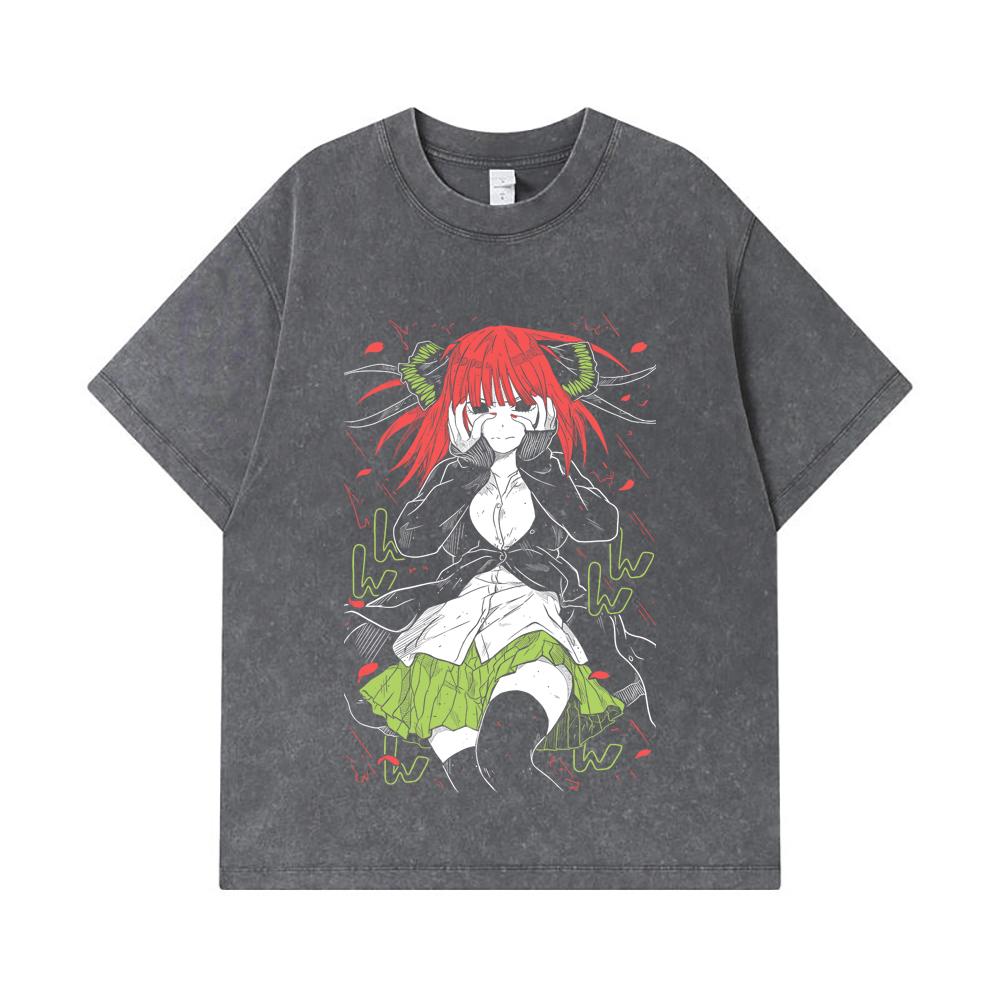 275 GSM Washed T-shirts 100% Cotton The Quintessential Quintuplets V1 Nino Print Unisex Heavy Cotton T Shirt