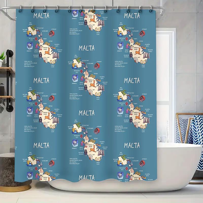 

Decorative Malta Map Shower Curtain Coastal Ocean Theme Bathroom Decor Nautical Sea Travel Gift Home Textile Wall Hanging W60H190(CM)-1 Pcs