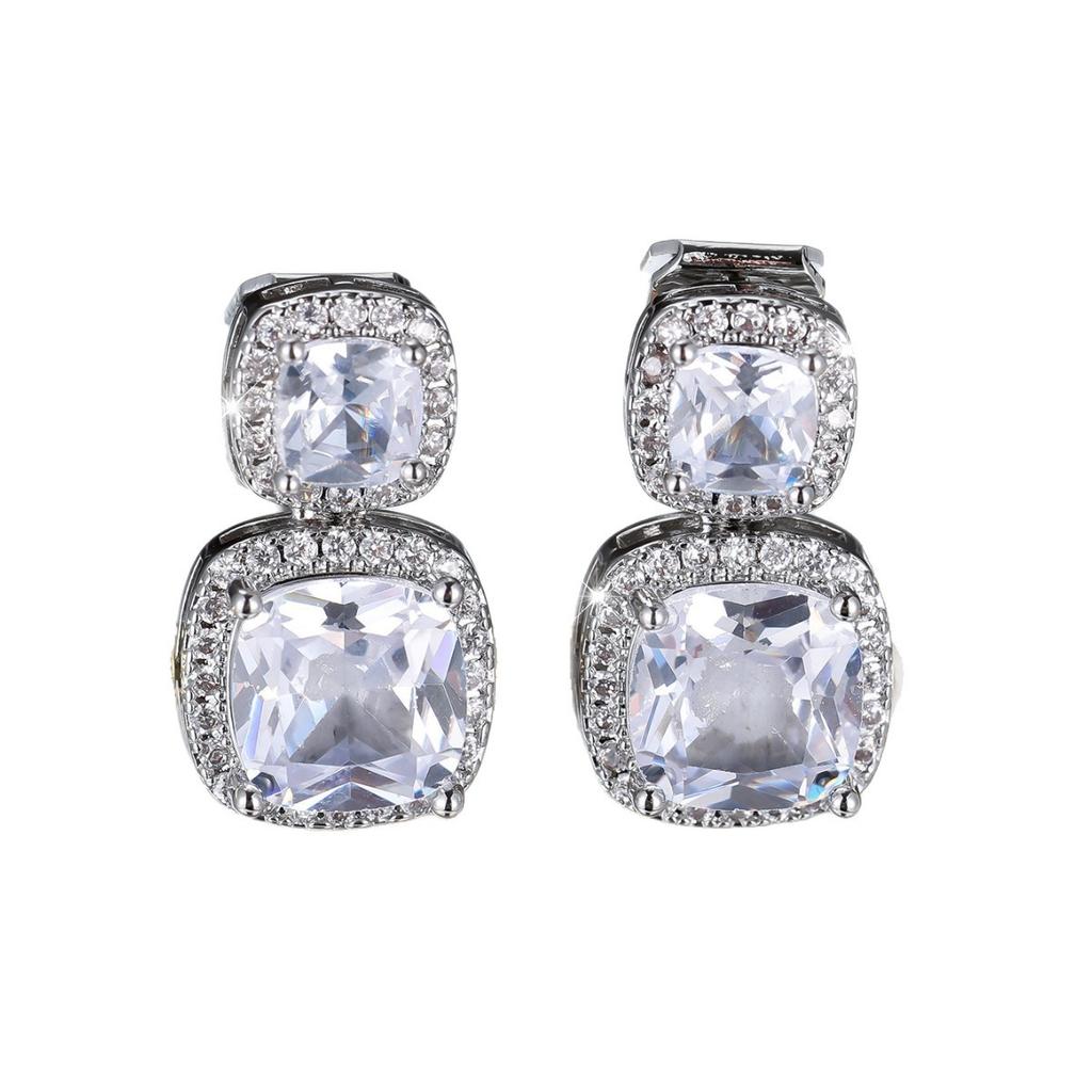 Hot-selling Double-layer Square Full Diamond Earrings, Women's Temperament Dinner Versatile Retro Court Style Jewelry