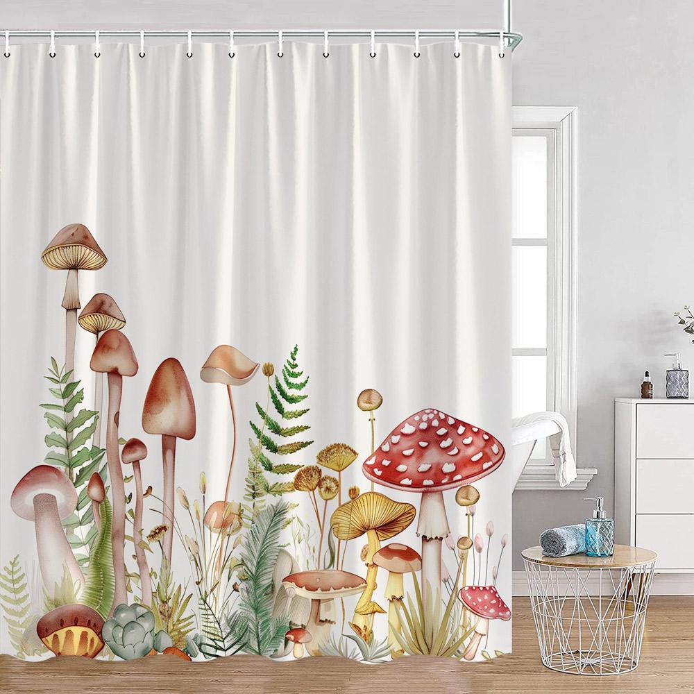 Mushroom Shower Curtains Retro Butterfly Boho Moon Floral Plant Magic Fairytale Mushroom House Dark Bath Curtain Bathroom Decor