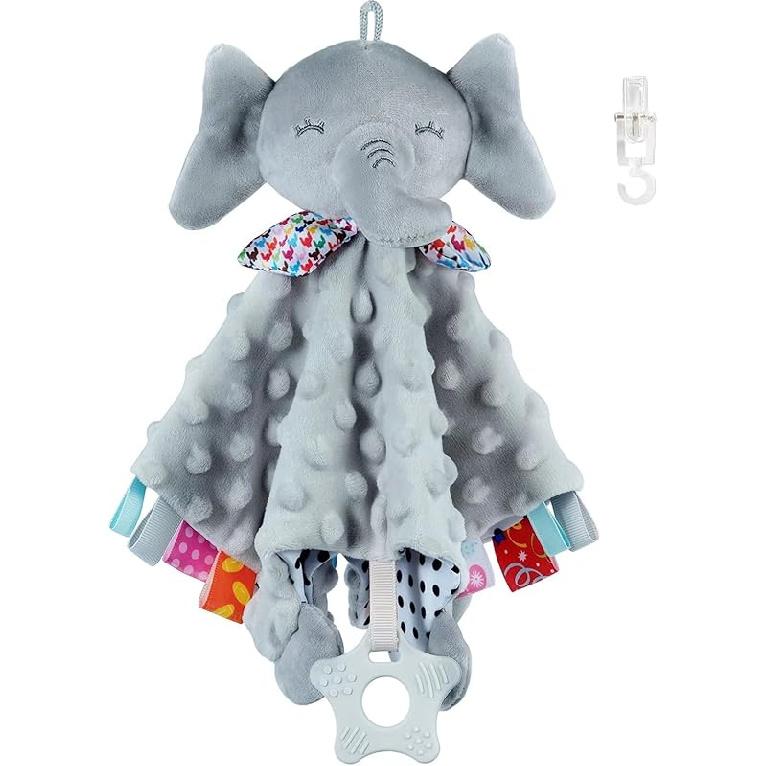 Baby Security Blanket with Tags Teether Elephant Blanket Soft Baby Blankets for Boys and Girls Baby Stuff for Newborn Toys Snuggle Toy Baby Lovey A Gray Elephant
