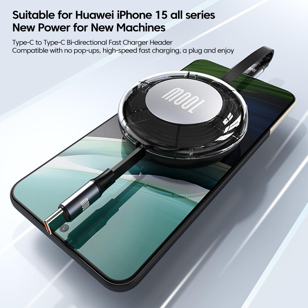 Retractable PD 100W Cable USB Type C to Type C Fast Charging USB C to USB C Cable for 15 Huawei Tablet Laptop