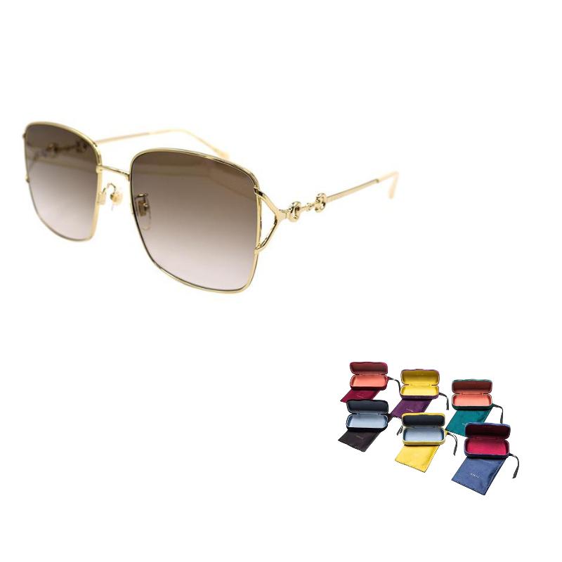 GUCCI 1955 Horsebit Metal Herringbone Metallic Sunglasses Sunglasses Women's Gold/Tawny Gradient