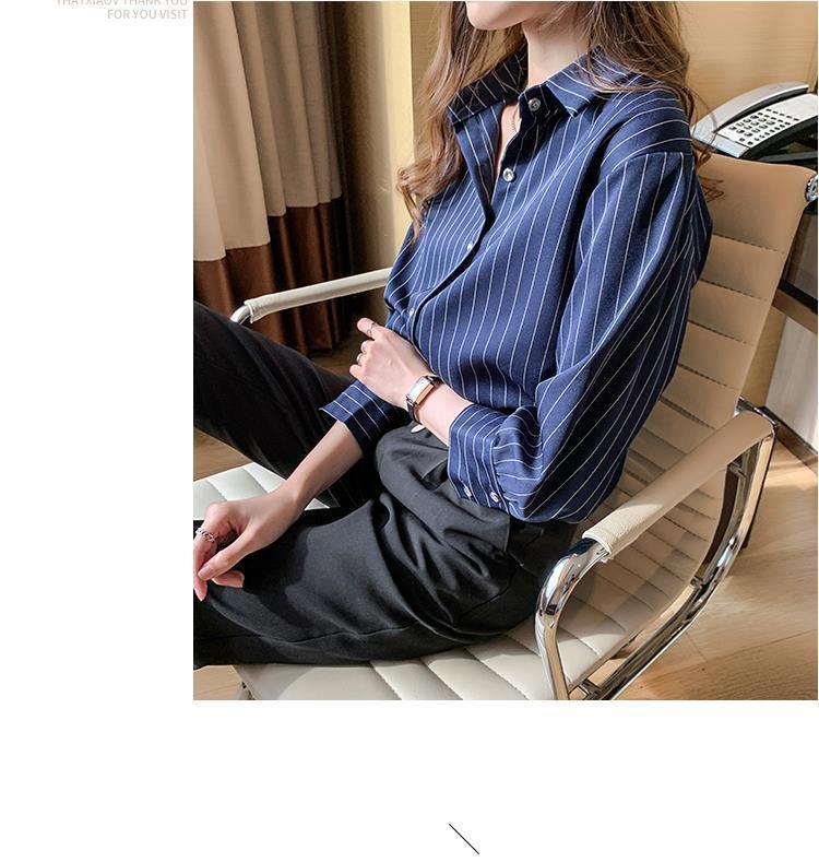 Women's Striped Chiffon Shirt - 2022 Spring/Autumn Niche Design, Light, Professional Style